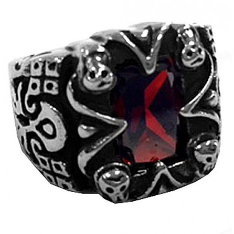 steel071 anello in acciaio pietra rossa gotica