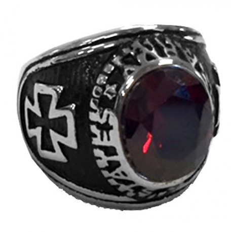 steel074 anello in acciaio pietra rossa ovale con croce di malta
