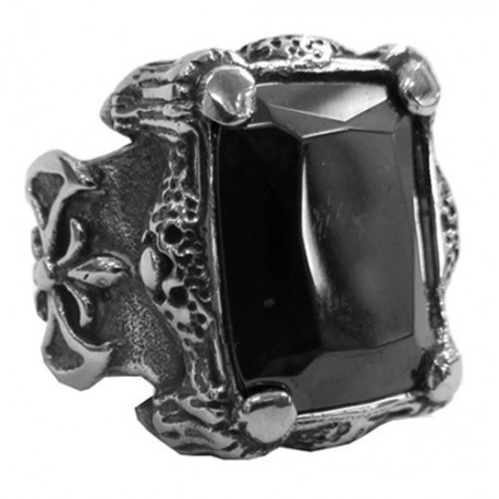 steel079 anello in acciaio pietra gotica nera grande