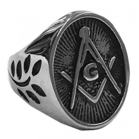 steel082 anello in acciaio simbolo massoneria ovale argentato