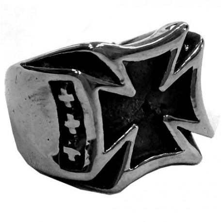 steel085 anello in acciaio croce di malta nera con crocette