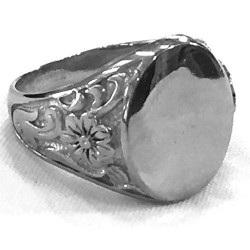 steel090 anello in acciaio liscio ovale con decori